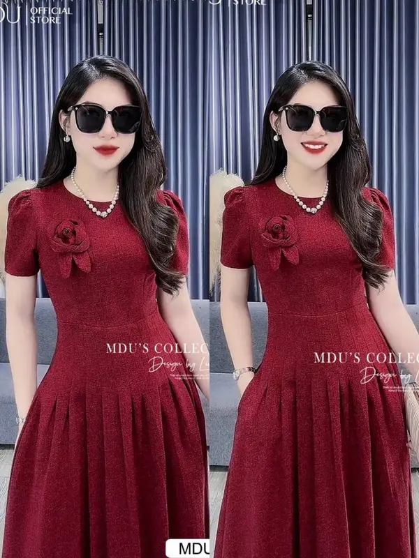 [MIỄN SHIP] MDU3791 Váy text Nhật 2 Lớp - Kiểu Dáng Cuốn Hút Sang Trọng Dành Cho Nữ Women Dress Đỏ 3