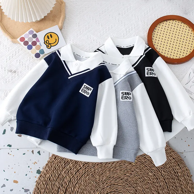 Áo Hoody Phong Cách Phương Tây Anh Cho Bé Trai, Quần Áo Quý Ông Mới, Áo Polo Trẻ Em, Quần Áo Em Bé Hai Mảnh Giả, Mùa Xuân Và Mùa Thu