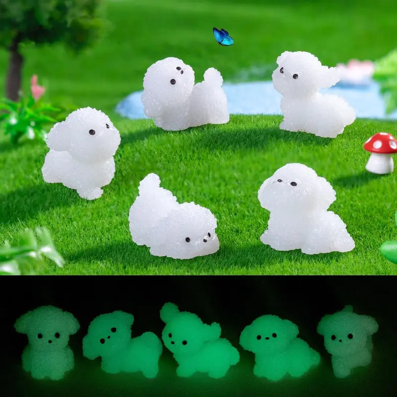 Cute Dog Design Resin Ornament, Mini Luminous Dog Decoration, Desktop Decoration for Home Office Car, Home Decor Supplies 0