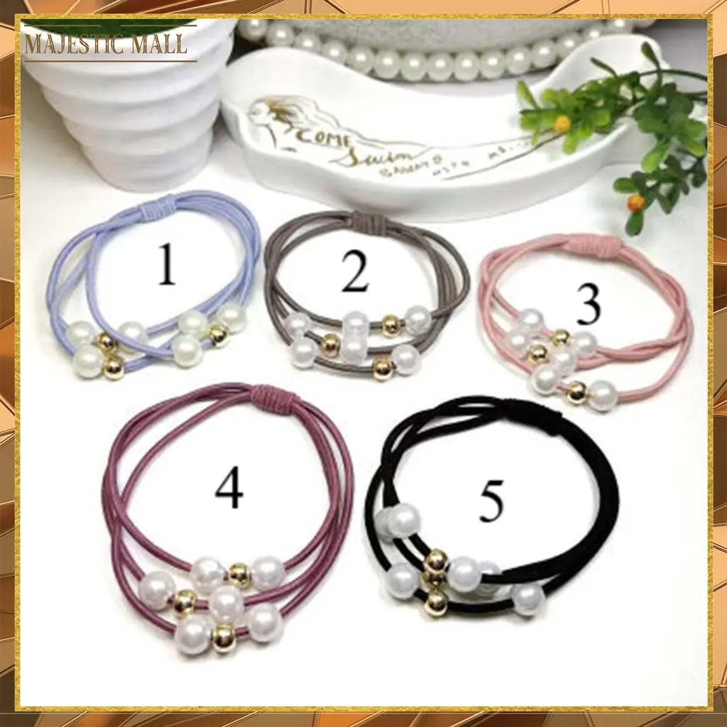 Ikat Rambut Mutiara Ala Korea Korean Style High Elasticity Pearl Headband Import COD Karet Scrunchies 008