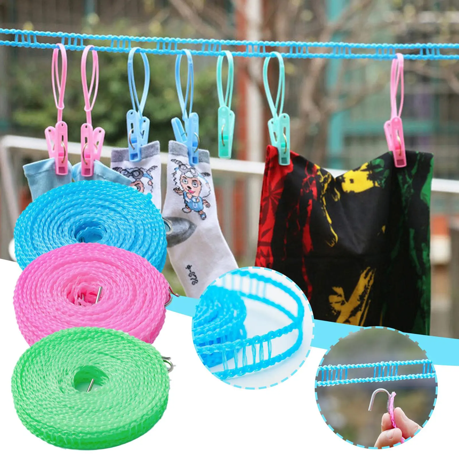 Dây Phơi Quần Áo Chống Trượt, Dài 5 / 8 Mét, Dây Treo Ngoài Trời, Dây Phơi X5A0, Chất Liệu Vải, H5J1