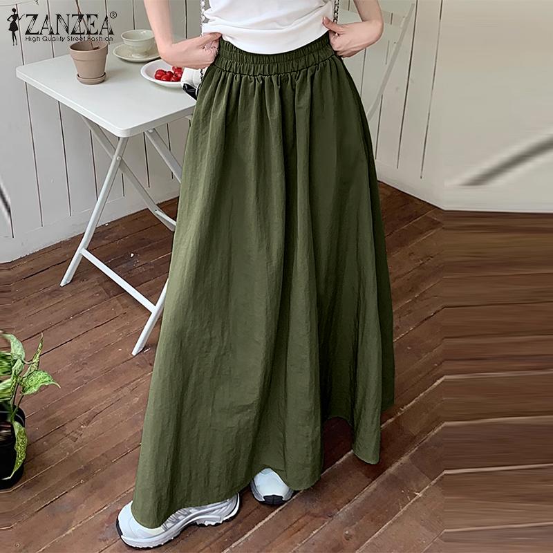 Product Introduction of ZANZEA Korean Style Women's Skirts Elastic Waist Pure Color Elastic Waist Maxi Skirts 9