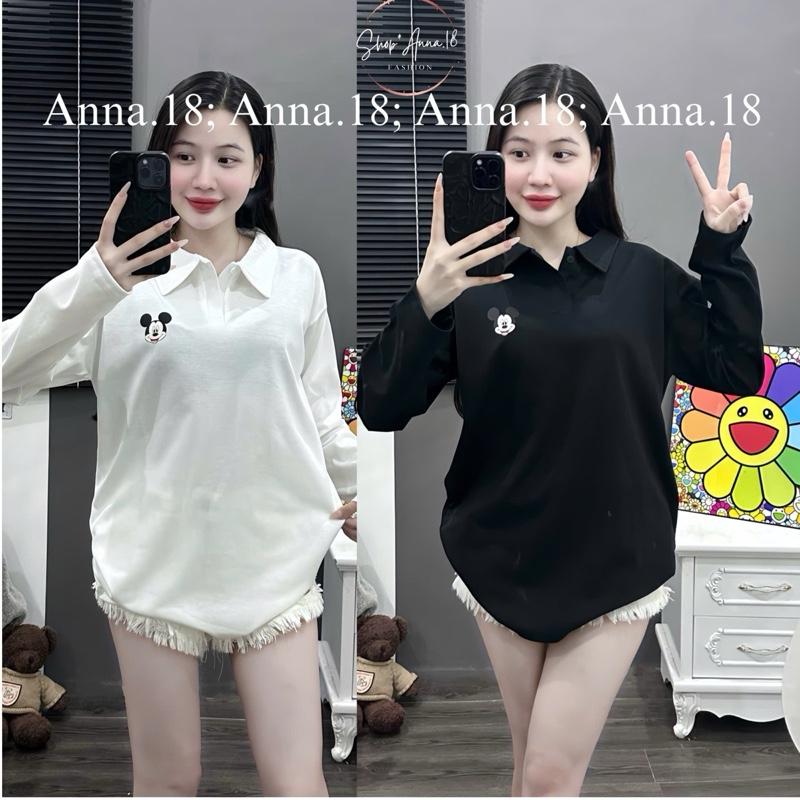 ÁO PHÔNG polo  FORM RỘNG COTTON KHÔ  IN PET 5D ( polo DÀI TAY_ micky ) top nam nữ form rộng