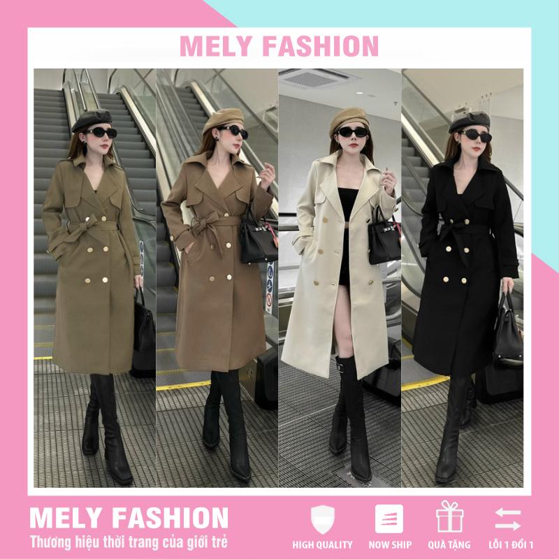 Áo khoác măng tô kaki nữ dáng dài qua gối cổ vest bẻ hai lớp dày dặn tôn dáng trẻ trung sang trọng women đen/nâu đậm/be nhạt/rêu ASM23