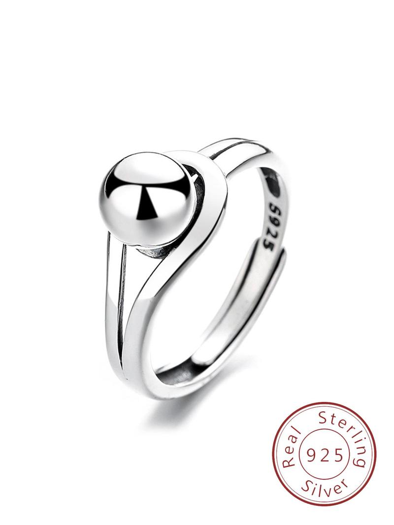 Product Introduction of 925 Sterling Silver Simple Fashion Ball Design Ring, Adjustable Ring, Fashion Jewelry Accessories for Women & Men 1