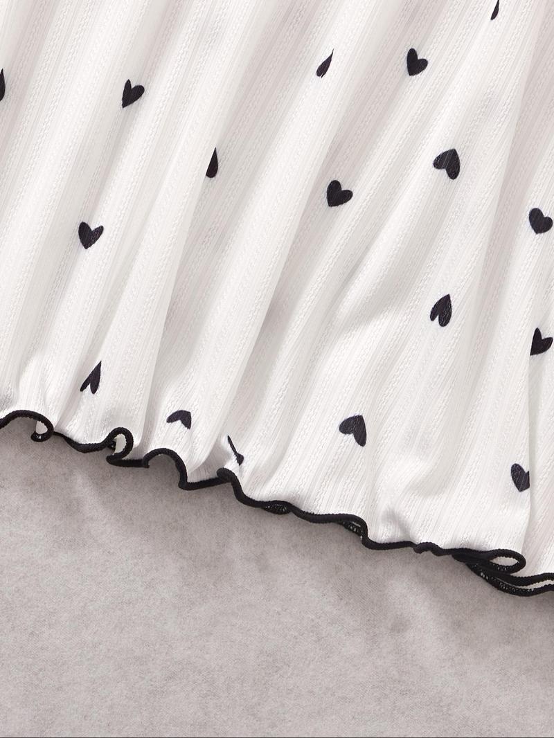 Product Introduction of Women's Heart Print Bow Front Lettuce Trim Cami Nightdress, Elegant Soft Comfortable Spaghetti Strap Backless Nightgown For All Seasons, Ladies Sleepwear For Daily Wear 9