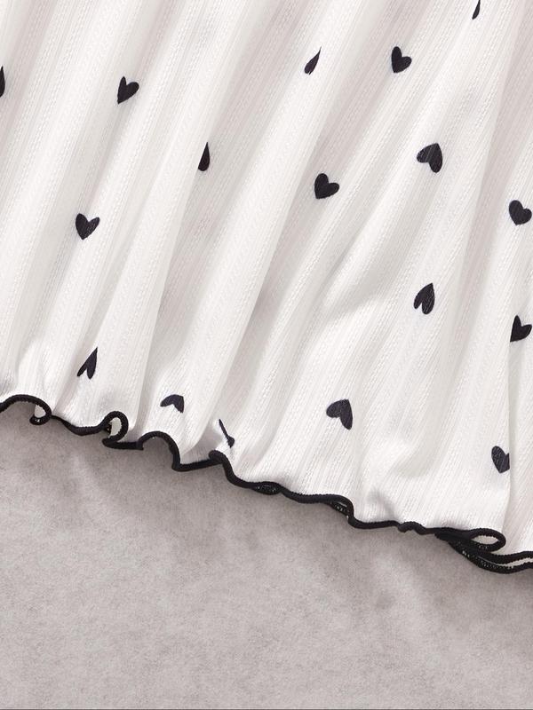 Women's Heart Print Bow Front Lettuce Trim Cami Nightdress, Elegant Soft Comfortable Spaghetti Strap Backless Nightgown For All Seasons, Ladies Sleepwear For Daily Wear 3
