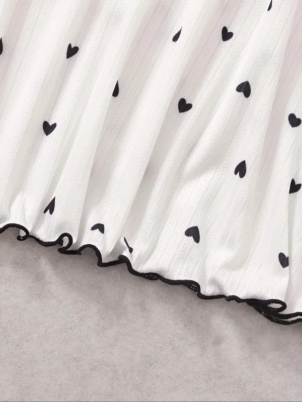 Women's Heart Print Bow Front Lettuce Trim Cami Nightdress, Elegant Soft Comfortable Spaghetti Strap Backless Nightgown For All Seasons, Ladies Sleepwear For Daily Wear 3