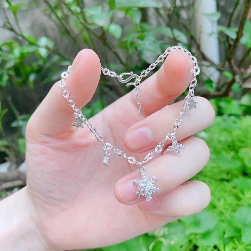 Lắc tay 01 bạc ta treo hoa tuyết xinh xắn LTJ  Sinh nhật Hàng ngày Thanh lịch Tốt đẹp Hằng ngày Vietnam Silver Bracelets & Anklets lactay  chucai 1