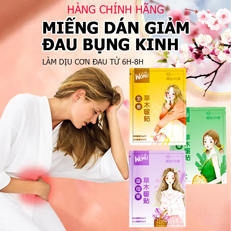 Miếng Dán Giảm Đau Bụng Kinh WOMU Giữ Nhiệt Ấm Nóng Cơ Thể Thảo Dược Thiên Nhiên 3 Vị
