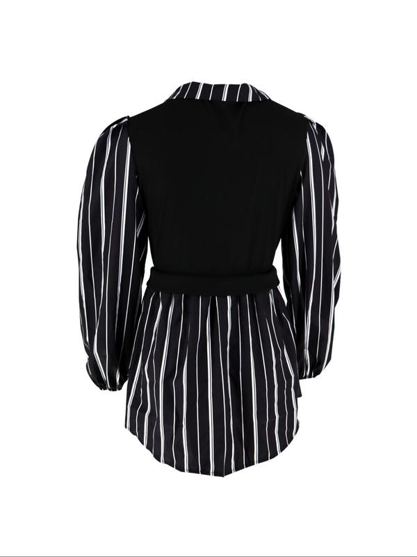 Women's Colorblock 2 In 1 Long Sleeve Button Collared Blouse, Casual Bishop Sleeve Collar Top for Spring & Fall, Women's Clothes for Daily Wear 3