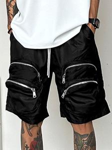 Men's Solid Drawstring Cargo Pockets Shorts, Casual Multi-Zip Utility Short for Summer, Streetwear Shorts for Men, Fashion Men's Bottoms for Daily Wear