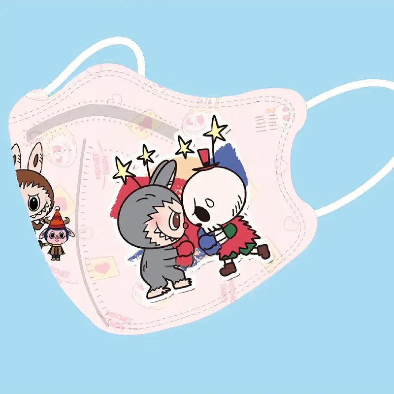 CÓ GỌNG(2 Size 4-10 Tuổi và Người lớn 15-70kg)Combo 10/50 Cái Khẩu Trang In Hình Lalabu .Vải Lụa mềm mịn ,Ép Túi Riêng từng cái khau 6