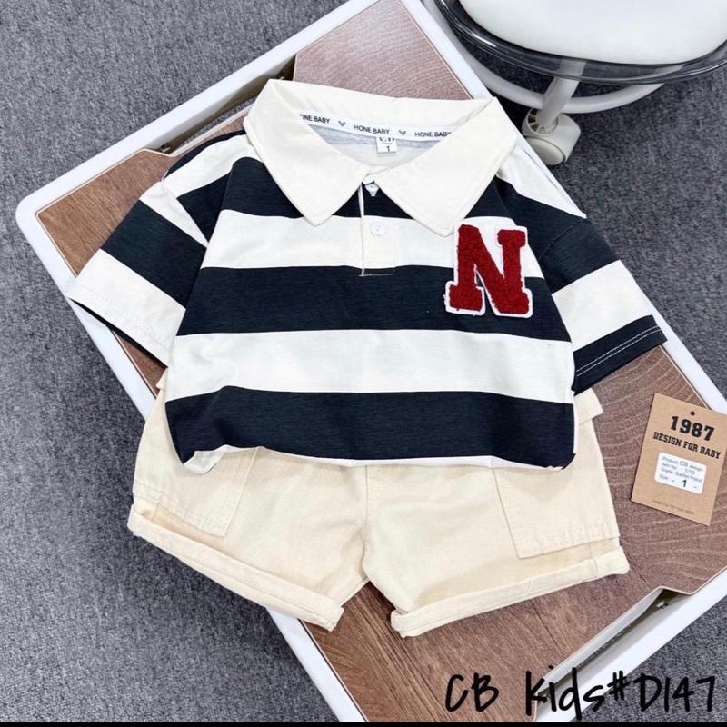 (Minh Nhật kids) Bộ polo cộc tay kẻ ngang 8-28kg cho bé , áo polo chất cotton mềm mát, quần jean mềm 3
