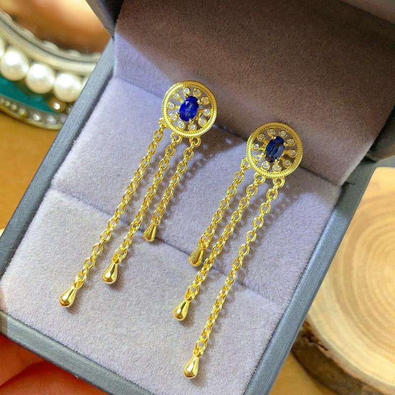 Product Introduction of Natural Colored Gemstone-S925 Silver Natural Sapphire Earrings Fashion Niche Oval 3*5mm Earrings-2025 New Hot Selling Gift drop  earrings 6