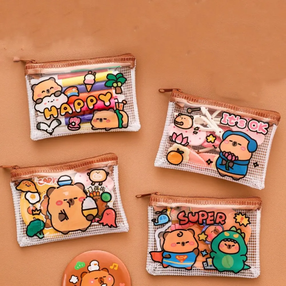 Portable Capybara Storage Bag Cartoon Mini Wallet PVC Key Earphone Organizer Kids Gifts