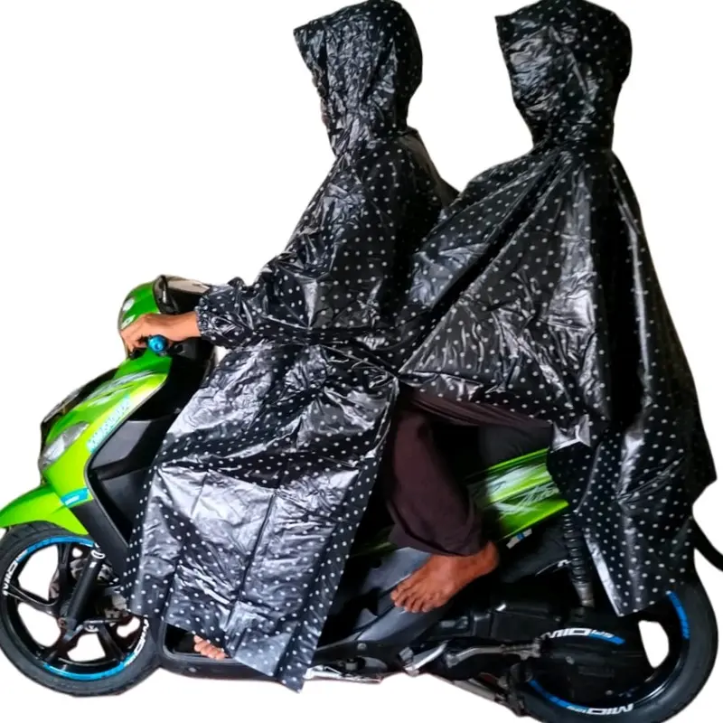 jas hujan kelalawar lengan kepala dua pria wanita dewasa Tahan air bahan PVC motif polkadot Ponco 2 kepala 0