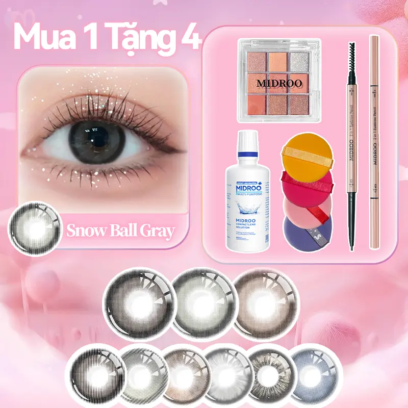 [Mua 1 Tặng 4] Midroo Lens 0-6 Độ Snowball Kính áp Tròng 14.2 Lens Cận Mắt 1 Năm kèm bộ trang điểm 0