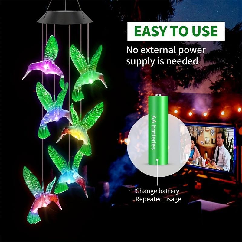 Solar Wind Chimes, Solar Color-changing Hummingbird Wind Chimes, Suitable for Garden Patio Decoration, Souvenir Gifts for Family and Friend 5