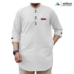 Baju Koko Kurta Dewasa Lengan 3/4 Bahan Katun Madinah Koko Pria Original Azlina Indonesia Formal Muslim Nyaman Simple Panjang
