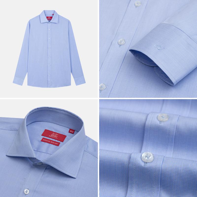 SHINKO Shirt MLS019-BU Áo sơ mi nam dài tay cao cấp màu xanh biển hoạ tiết kẻ caro 5