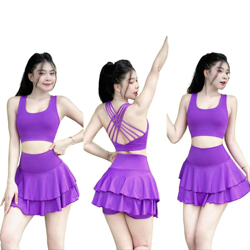 Pickleball, aerobic tennis đồ tập gym nữ chân váy xòe 2 tầng có quần bảo hộ áo bra có mút ngực đan 8 dây YLYSPORT V24 Top Yoga pickleball  outfit Xốp