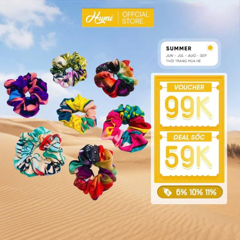 Dây cột tóc HUMI vải cotton mềm chống gãy tóc dây buộc scrunchies co giãn cao cấp Nữ Women 0