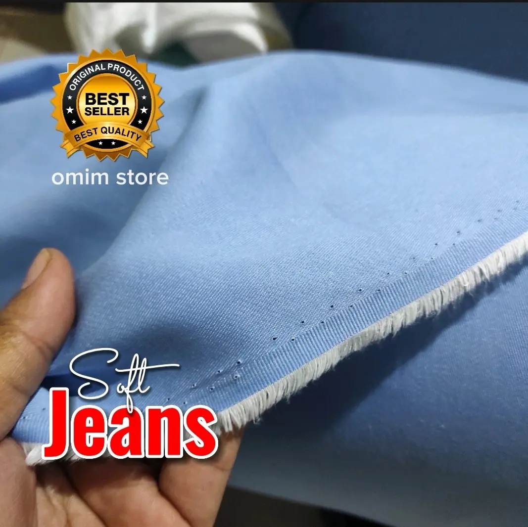 OS Kain Soft Jeans Light Blue 5 oz Grade A eceran per 1.25 meter buat Celana Kulot, Dress, Gamis, Kemeja, Tunik, Rompi, Blazer, Kemeja dsb