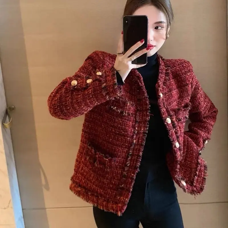 store_xo - Korean Blazer Tweed Red Maroon (S-M-L-XL) Premium Full Furing Wanita Atasan Panjang 1