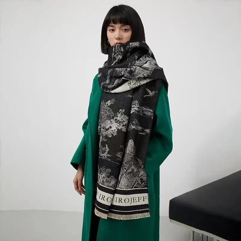 Khăn Choàng Tranh Phong Cảnh, Hàng Mới Về Mùa Thu Và Mùa Đông, Chất Liệu Giống Như Cashmere Khăn Quàng Cổ Động Vật, Thích Hợp Sử Dụng Trong Văn Phòng, Dày Dặn Và Giữ Nhiệt, Khăn Quàng Cổ Dài Đa Năng Women Nữ 3