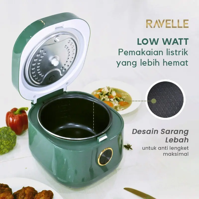 Ravelle Rice Cooker Rendah Gula 3 Liter (1,2 Liter Beras) - Digital Low Carbo Rice Cooker 7
