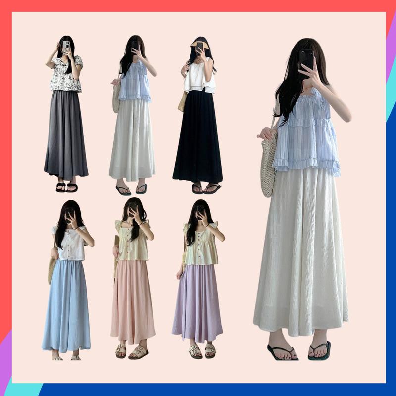  Quần giả váy nữ cực rộng che được mọi khuyết điểm quần dài nữ ống rộng chất liệu đũi tơ siêu mát phù hợp đi chơi dạo phố 