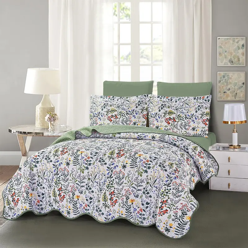 Floral Print Bedding Set, 1 Count Bedspread & 2 Counts Pillowcase without Filler, Soft Comfortable Bedding Set for Home Bedroom 2