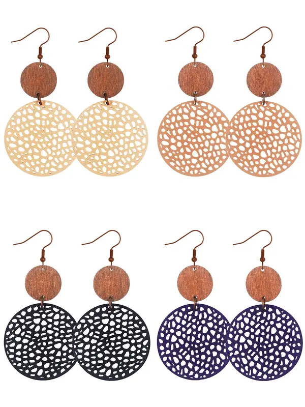 Hollow Out Design Wooden Earrings, Boho Style Jewelry for Women, Vintage Jewelry for Party, Daily Clothing Decor, Trendy All-match & Exquisite Jewelry for Gift 0
