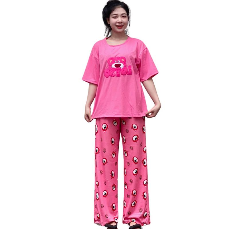 Product Introduction of Đồ Bộ Nữ Bigsize Quần Ống Suông Rộng Có Size đến 85kg Hình Thêu Gấu Lotso ESHOP Set bộ thời trang phù hợp với mọi lứa tuổi Áo Top Women 3