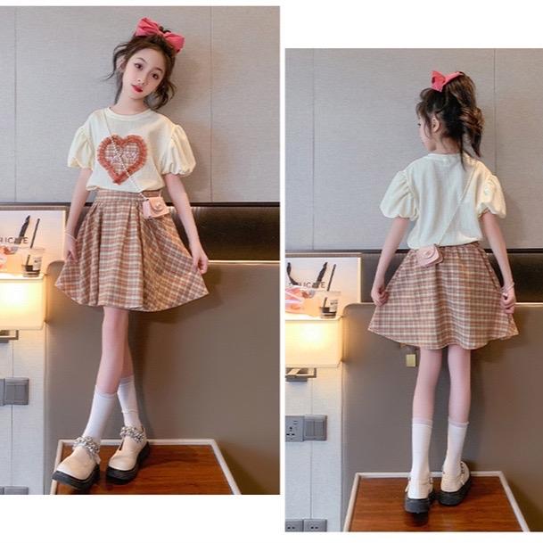 Bộ chân váy kẻ áo tim cho bé gái từ 15-45kg 5