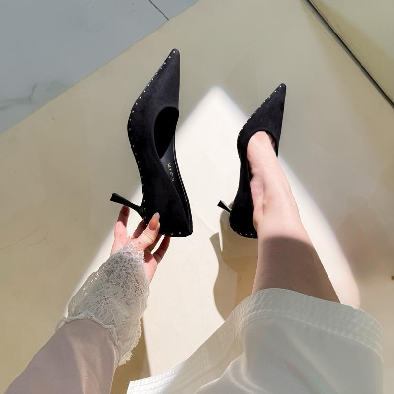 (6cm) Mã 516-6 giày cao gót mũi nhọn da lộn cao 6cm hàng Q.C cao cấp Nữ Shoes Đế Cao guôcxinh guoc  xinhsang chanh giay  7