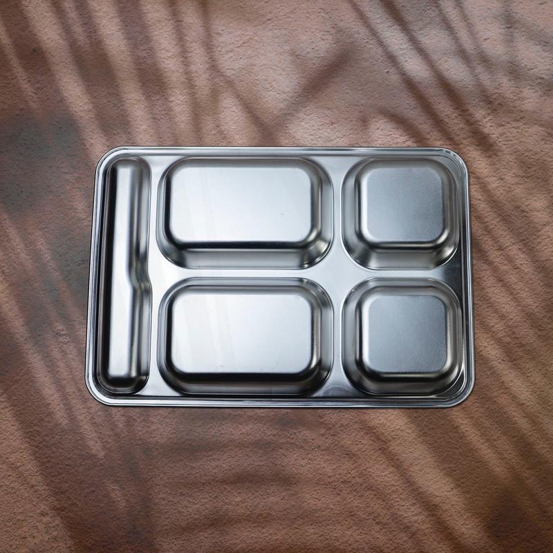 Khay cơm inox 4 ngăn, có ngăn đựng đũa - Inox 201 6