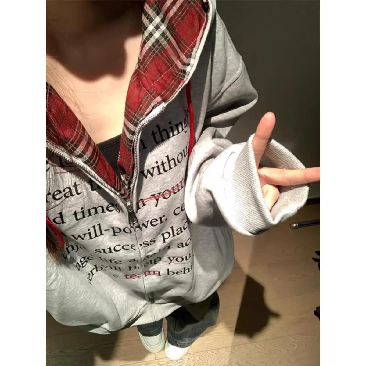 Áo Khoác Len Cardigan Có Mũ Trùm Đầu, Phong Cách Cổ Điển Mỹ Thiết Kế Chắp Vá, Dành Cho Nữ, Thích Hợp Cho Mùa Xuân Và Mùa Thu, Dáng Rộng Vừa Vặn, Phong Cách Đường Phố Cao Cấp, Thiết Kế Đẹp, Độc Đáo, Hàng Mới Về 2024
