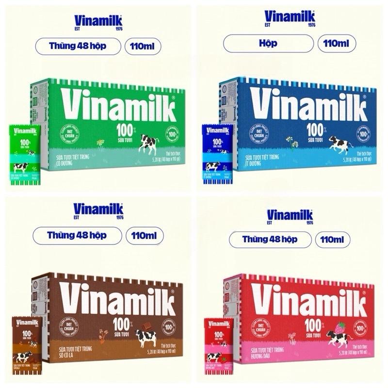Thùng 48 Hộp x 110ml Sữa Tươi Có  Đường - Ít Đường Vinamilk 100%
