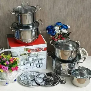 panci set high pot isi 5/panci set steamer tutup kaca isi 5 in 1/ Panci set highpot 10pcs stainless steel tutup kaca