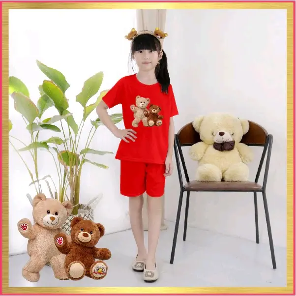 baju Setelan kaos anak gambar bear/set kaos anak unisex usia 3-9th 2