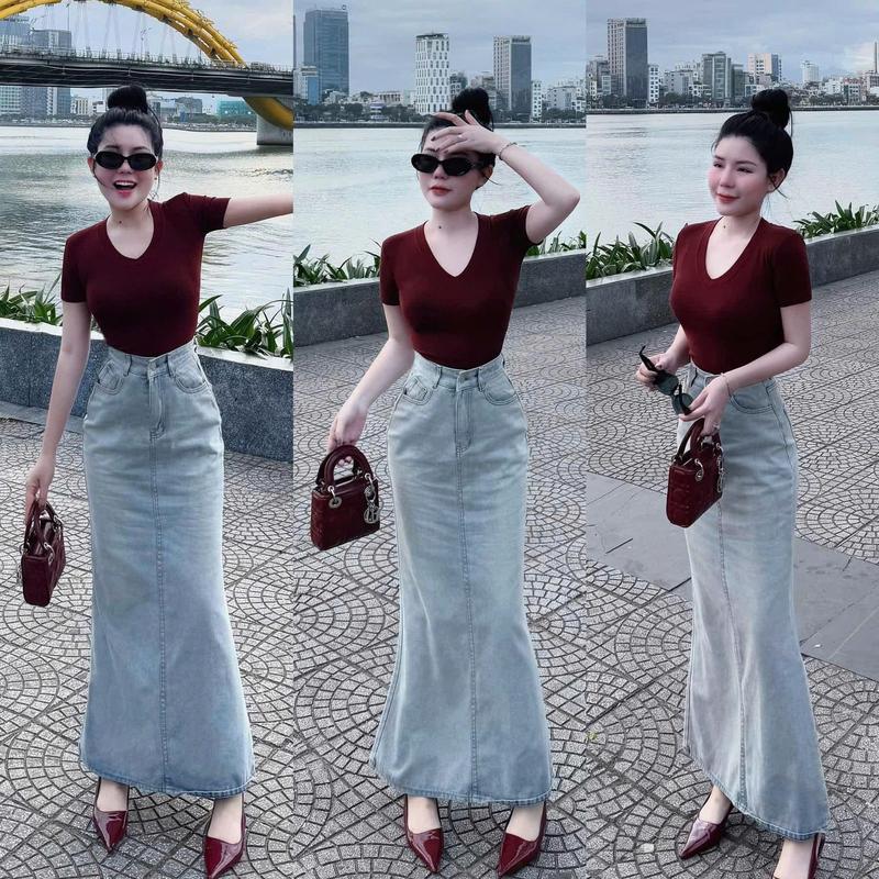  Áo Thun Nữ Basic Cổ Tim Sora Fashion Áo Nữ Ngắn Tay BigSize Chất Liệu Cotton 208 ôm body 
