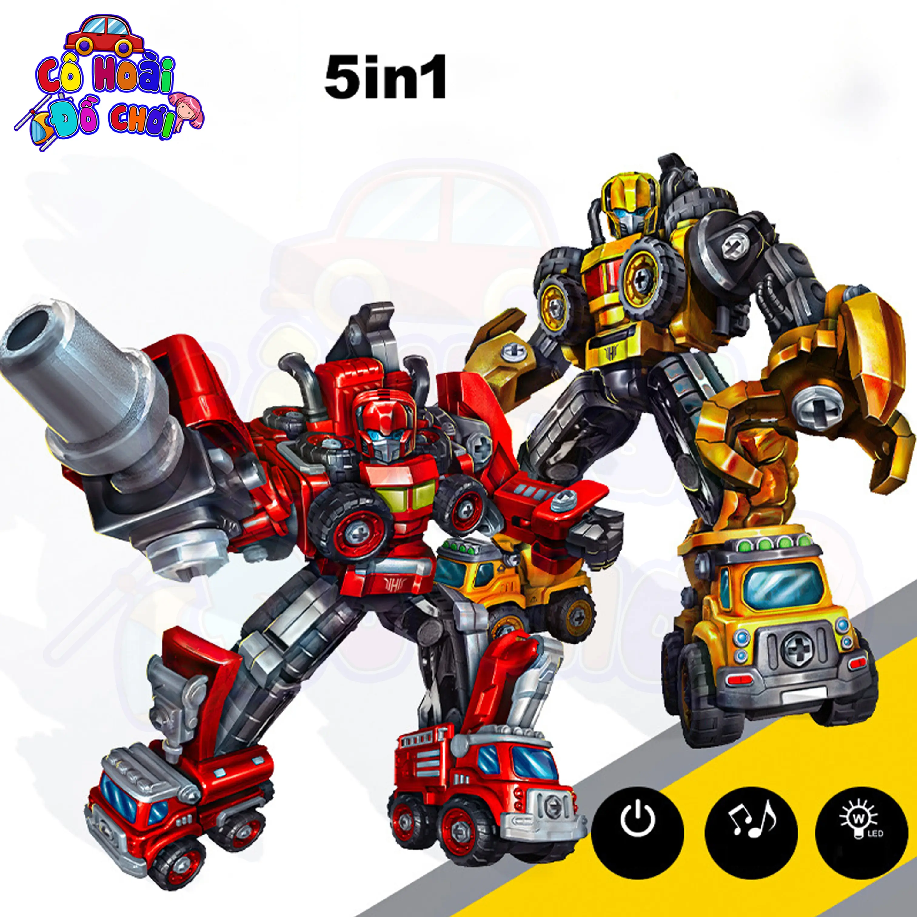 Robot 5 trong 1 lắp ráp biến hình oto có Đèn Nhạc