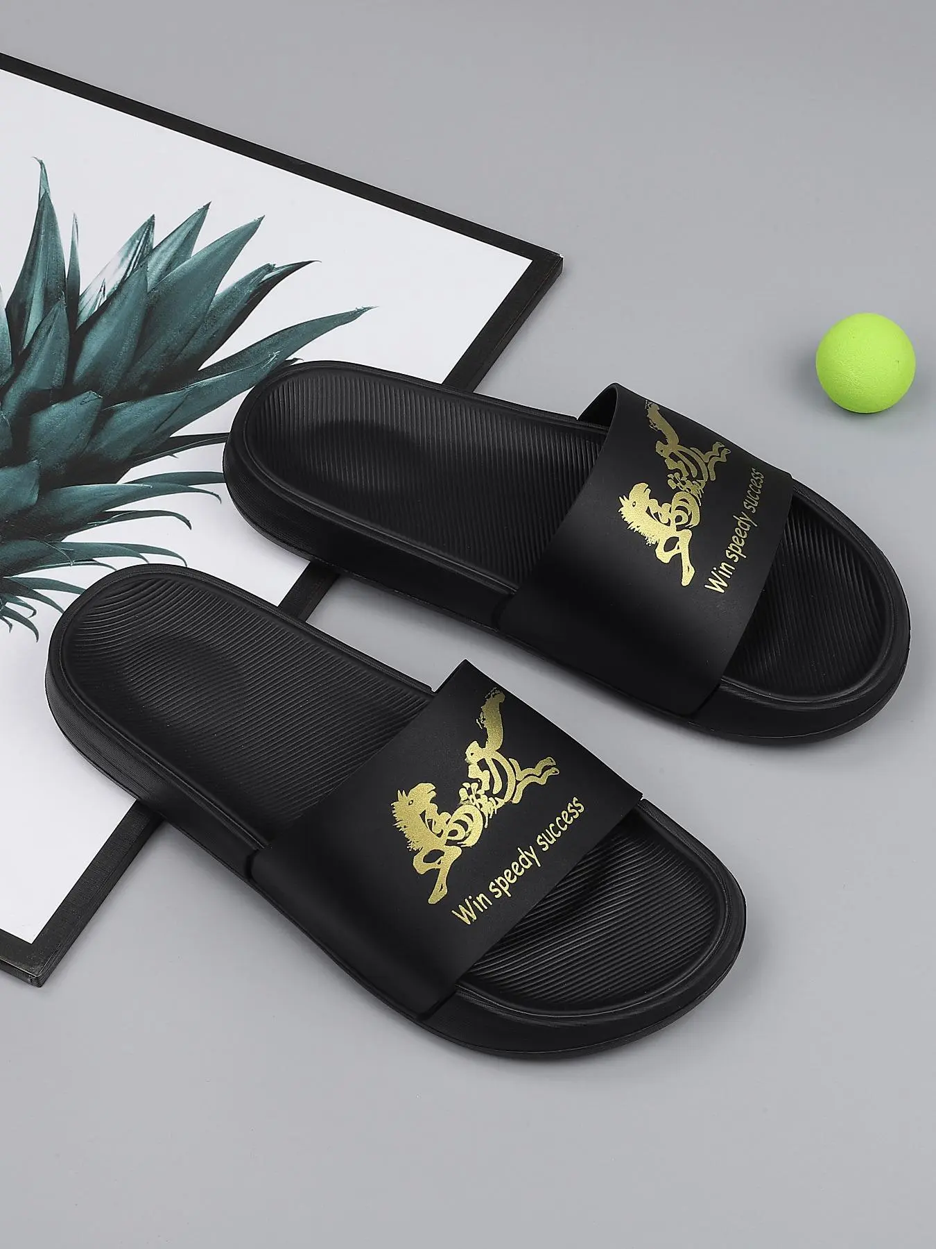 Men's Casual Geometric Pattern Slides, Breathable Comfortable Non-slip Slippers, Fashionable Slides for Indoor & Outdoor Wear, Walking Shoes