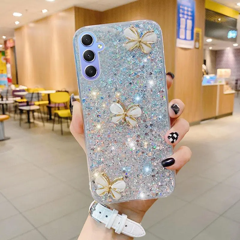 Ốp Điện Thoại Cho Samsung Galaxy A55, A35, A25, A15, A14 LTE, A14 5G, A24, A34 5G, A54 5G, Mới Nhất Năm 2023, Bướm Pha Lê 3D Lấp Lánh, Ốp Điện Thoại TPU Mềm, Tương Thích Với Samsung A14