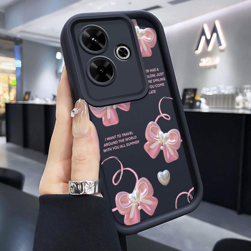Ốp Lưng Áp dụng cho Xiaomi Redmi 13 4G 13 5G 13C POCO C65 M6 4G M6 Plus 5G Ốp trường hợp Hồng Bowknot trường hình Silicone softcase trường chống rơi trường hợp Ốp