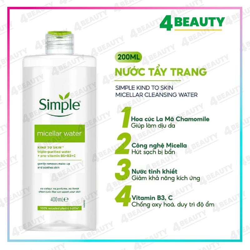 Nước Tẩy Trang Simple Kind To Skin Micellar Cleansing Water 4