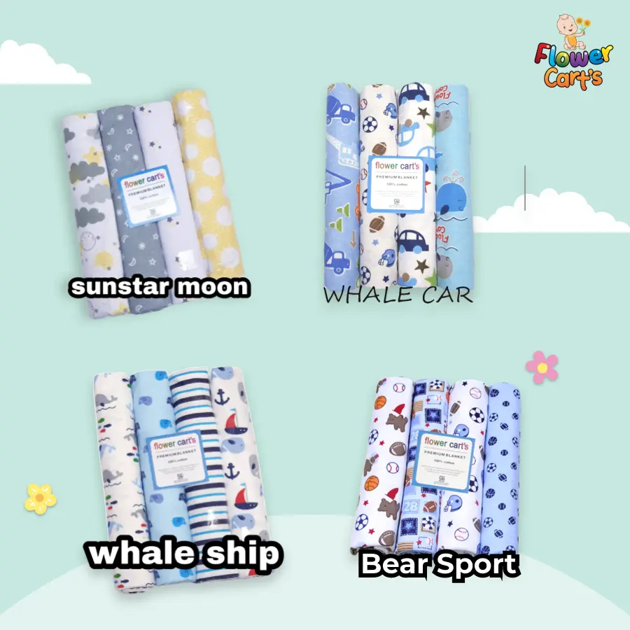 Flower Cart's Bedong 4 in 1 Motif bebas 102 X 72 cm / 4 Pcs Flower Cart's Bedong 4 in 1 Motif bebas 102 X 72 cm / 4 Pcs