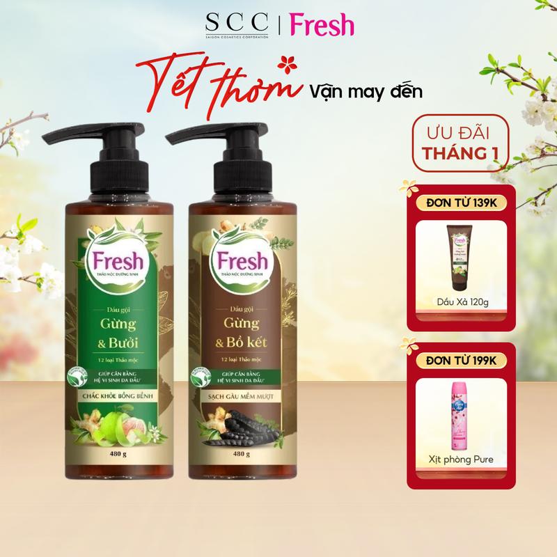 Dầu Gội Fresh Thảo Mộc Dưỡng Sinh - Sạch Gàu Mềm Mượt & Chắc Khoẻ Bồng Bềnh 480 Gam Quà tặng bạn gái Quatangbangai